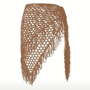 New Bohohemin Khaki Crochet Fringe Skirt Swimsuit Cover Up